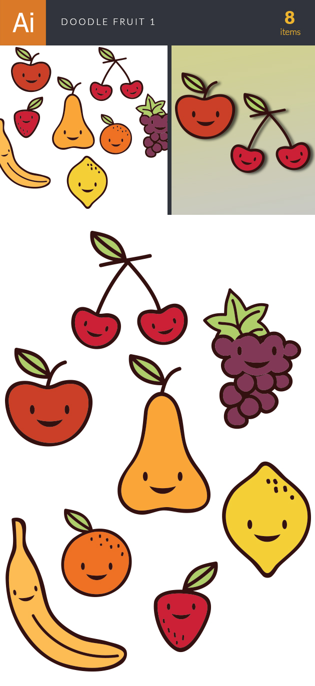 Doodle Fruits Vector Set 1 2
