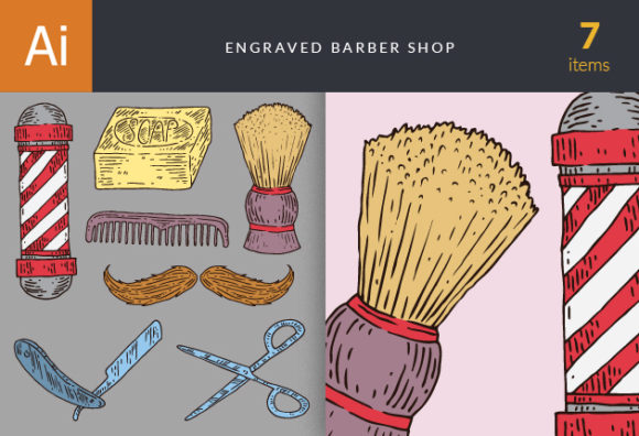 Engraved Barber Shop Vector Set 1 1