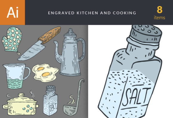 Engraved Kitchen And Cooking Vector Set 1 1