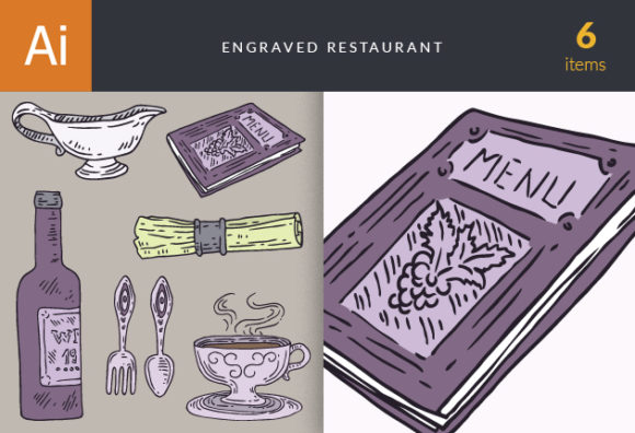 Engraved Restaurant Vector Set 1 1