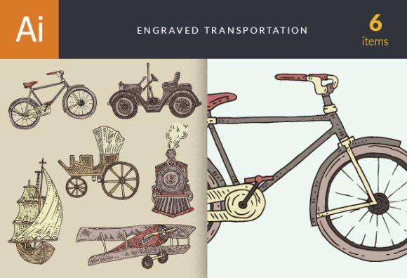 Engraved Transportation Vector Set 1 1