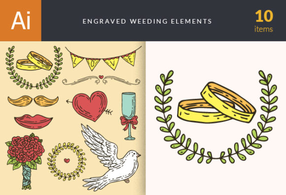 Engraved Wedding Elements Vector Set 1 1