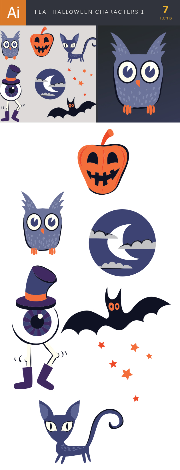 Flat Halloween Characters Set 1 2