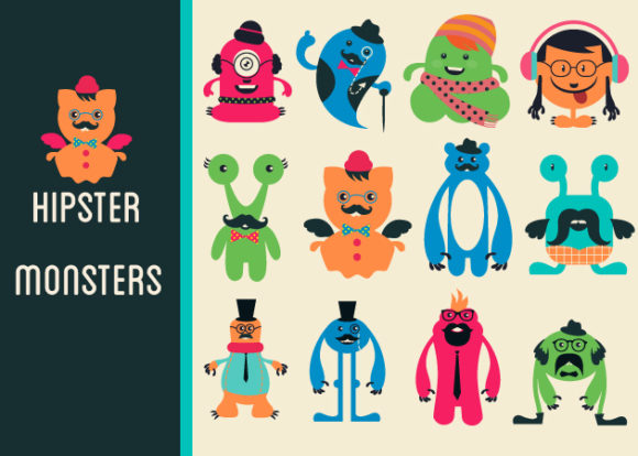 Hipster Monsters Vector Set 1 1