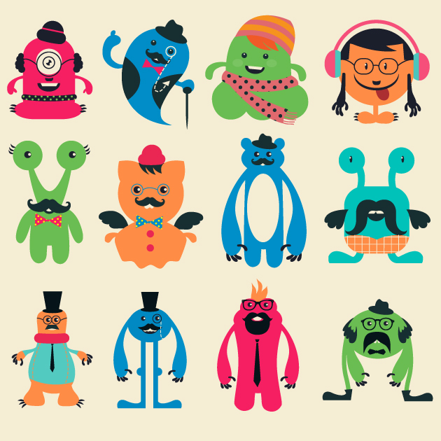 Hipster Monsters Vector Set 1 2
