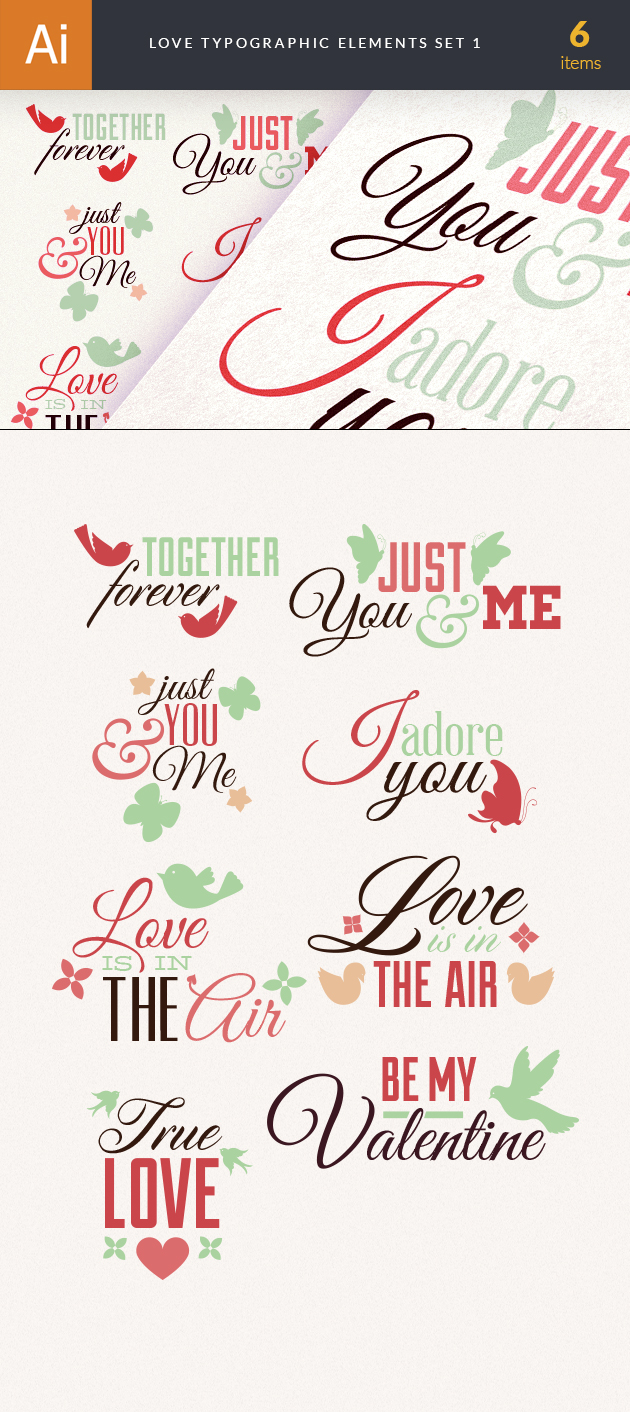 Love Typography Elements Set 1 2