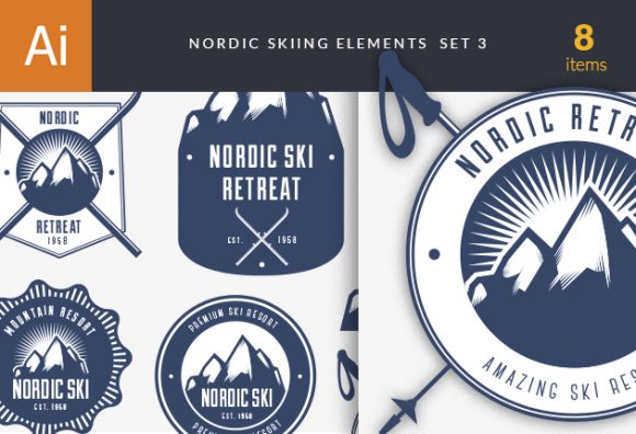 Nordic Skiing Elements Vector Set 3 1
