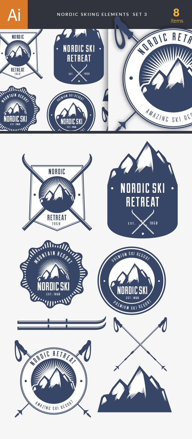 Nordic Skiing Elements Vector Set 3 2