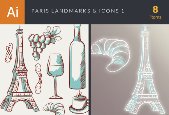 Paris Landmarks And Icons Vector Set 1 1