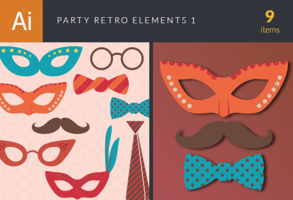 Party Retro Elements Vector Set 1 1