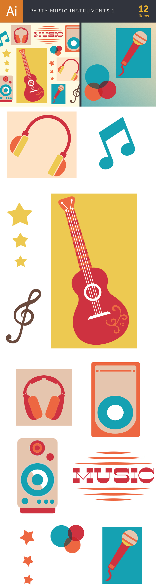 Party Music Instruments Vector Set 1 2