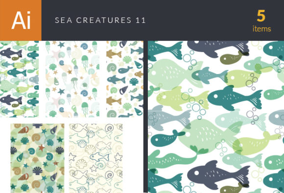 Sea Creatures Vector Patterns Set 11 1
