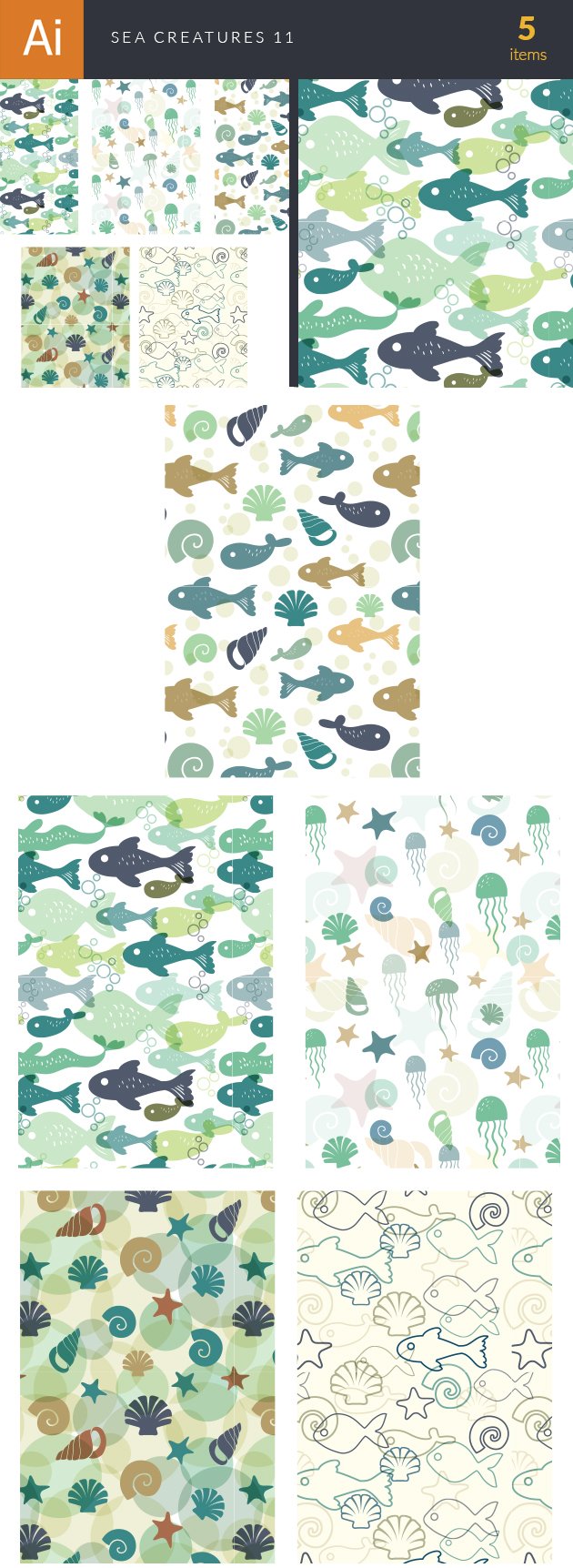 Sea Creatures Vector Patterns Set 11 2