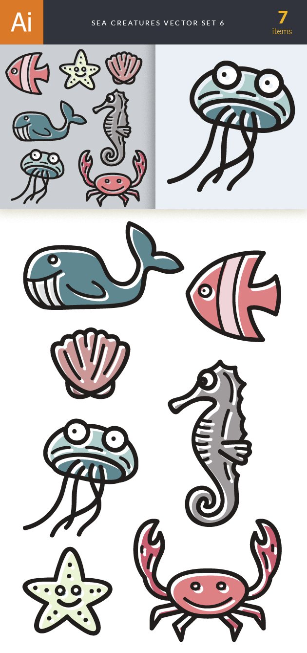 Sea Creatures Vector Set 6 2