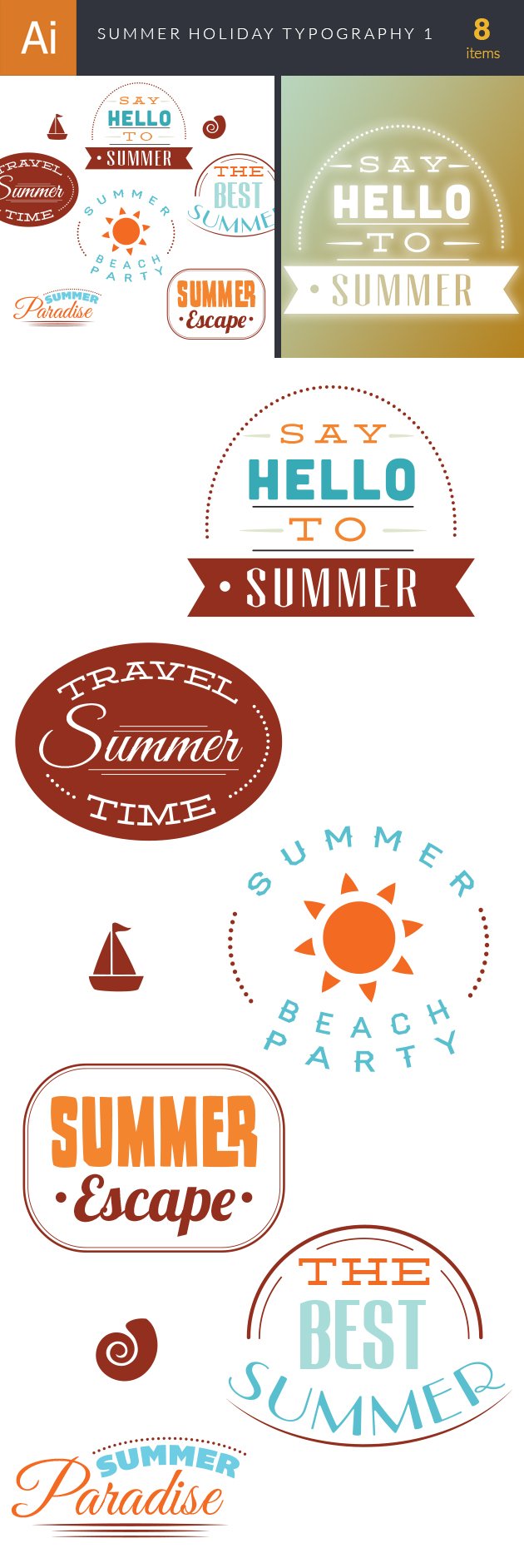 Summer Holidays Typography Vector Set 1 2