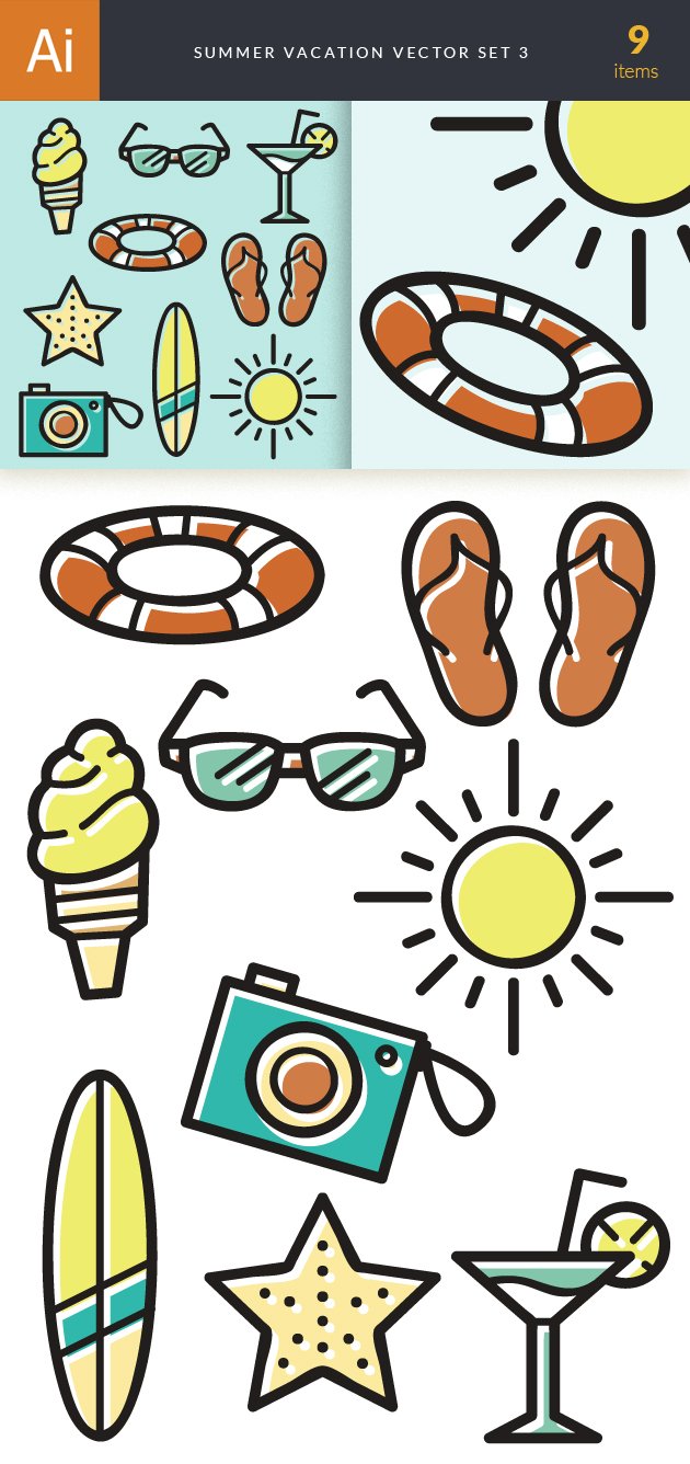 Summer Vacation Doodle Vector Set 3 2