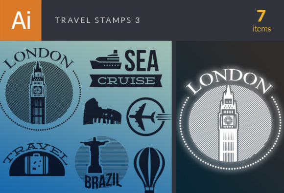 Travel Vector Stamps Vector Set 3 1