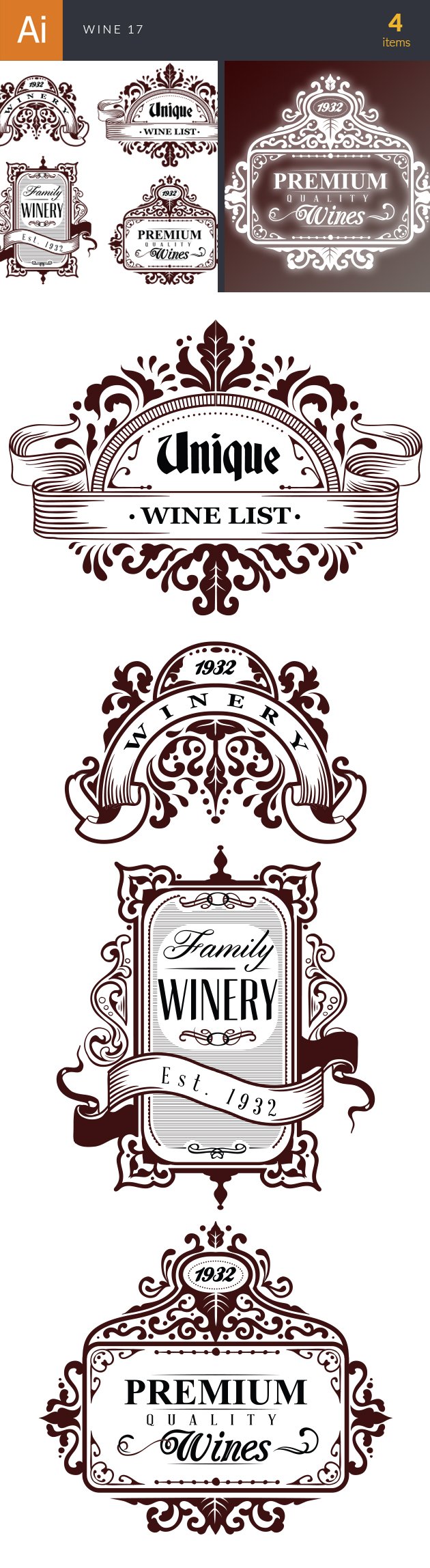 Wine Labels Vector Set 17 2