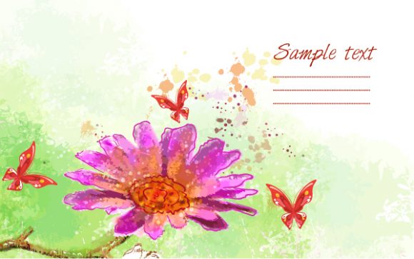 Special Grunge Vector Design: Grunge Floral Background With Butterflies Vector Design Illustration 1