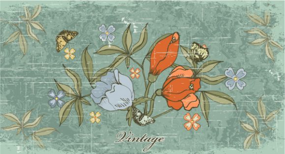 Dirt Vector Art: Grunge Floral Background Vector Art Illustration 1