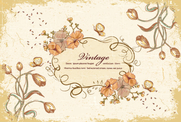 New Floral Vector Background: Grunge Floral Frame Vector Background Illustration 1