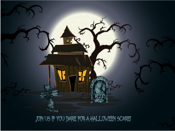 Insane House Vector Background: Vector Background Halloween Background With House 1
