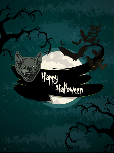 Moon Vector Background Vector Halloween Background  Bats 1