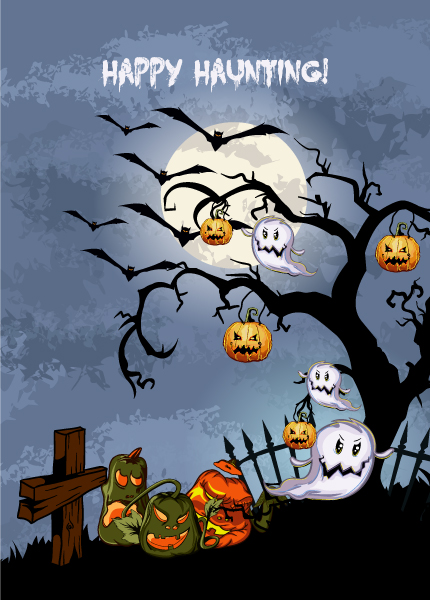 Scary Vector Vector Halloween Background  Pumpkins 1