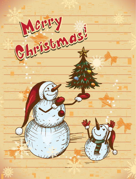 Awesome Christmas Vector Image: Christmas Vector Image Illustration With Christmas Tree And Snow Man 1