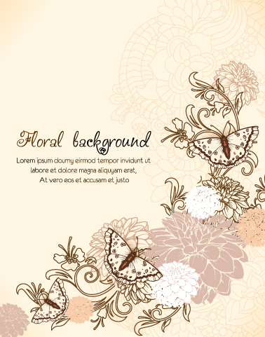 Buy Splashes Vector Graphic: Floral Vector Graphic Background With Floral Elements And Butterflies 1