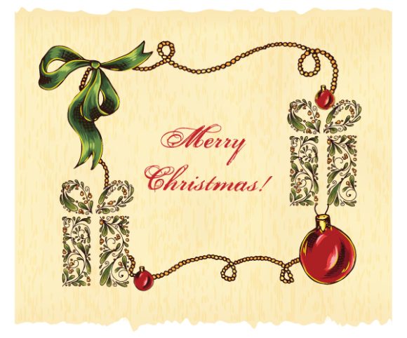 New Holiday Vector Image: Christmas Vector Image Illustration With Gift And Frame 1