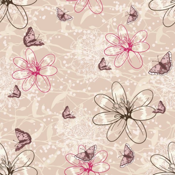 Special Repeat Vector Image: Vector Image Seamless Floral Background With Butterflies 1