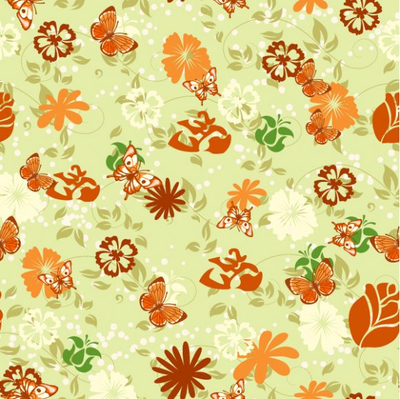 Gorgeous Plant Vector Design: Vector Design Seamless Floral Background With Butterflies 1