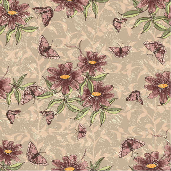 vector seamless floral background with butterflies 1