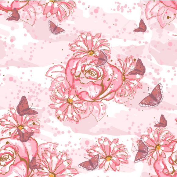 vector seamless floral background with butterflies 1