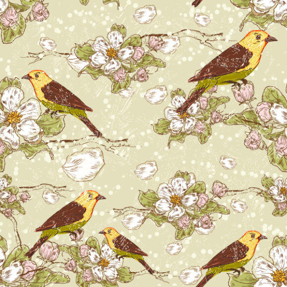 Surprising Seamless Vector: Vector Seamless Floral Background With Birds 1