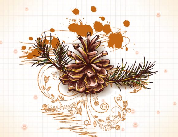 Awesome Christmas Vector Design: Christmas Vector Design Illustration With Pine Cone And Fir 1