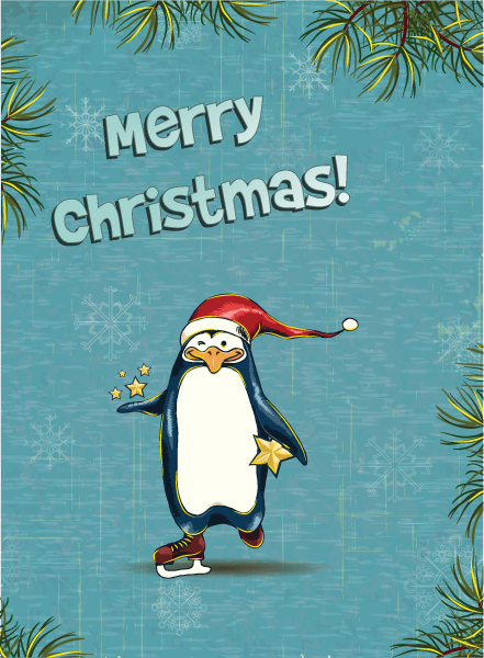 Creative Vector Art Christmas Vector Illustration   Penguin  Fir Frame 1