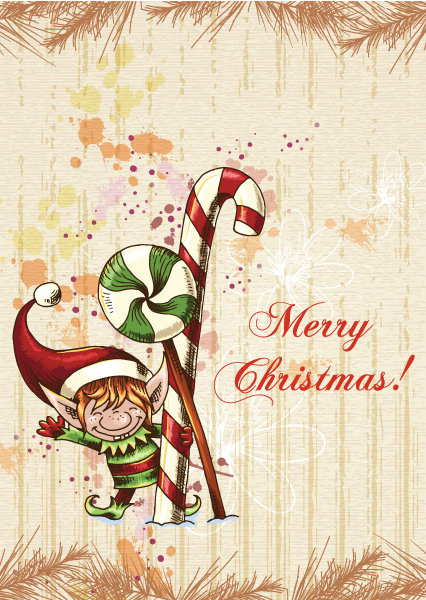 Elf Vector Graphic: Christmas Vector Graphic Illustration With Elf And Fir 1