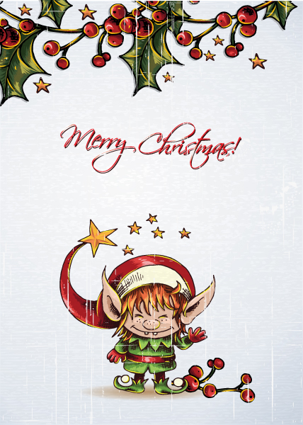Christmas Vector Artwork: Christmas Vector Artwork Illustration With Elf And Cranberryes 1