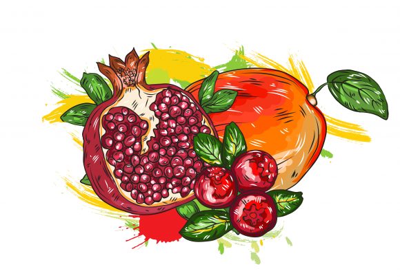 Astounding Fruit Vector Design: Vector Design Fruits With Colorful Splashes 1