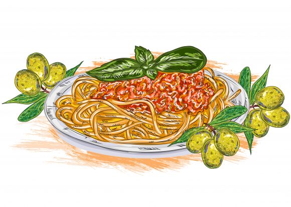 Trendy Tomato Vector Illustration: Vector Illustration Spaghetti Whith Tomato Sauce 1