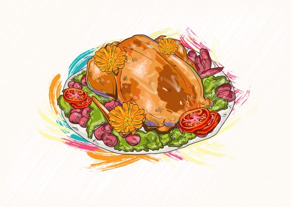 Fresh, Illustration, Gourmet Vector Graphic Cooked Chicken Vector  Illustration 1