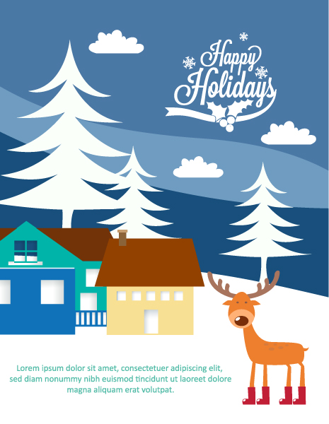 Deer Vector Illustration: Christmas Vector Illustration Illustration With Deer And House 1