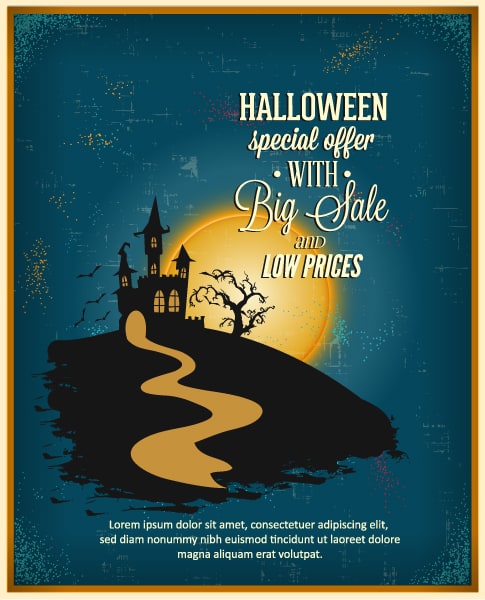 Striking Road, Eps Vector: Halloween Eps Vector Illustration  With Castle, Road, Clouds 1