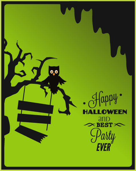 Vector Vector Artwork Halloween Vector Illustration   Owl, Tree, Sign 1
