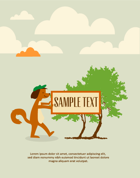 Insane Illustration Vector: Vector Background Illustration With Dog And Tree 1