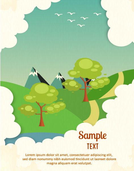 Road Vector Graphic: Vector Graphic Background Illustration With Tree,mountains,clouds And Road 1