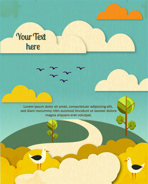 Brilliant Vector Eps Vector: Eps Vector Background Illustration With Tree,clouds, And Birds 1