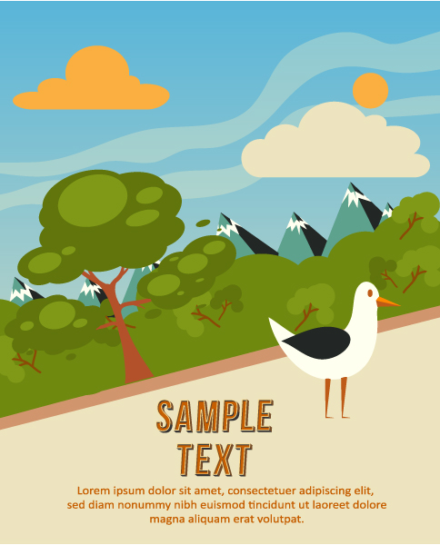 Download Illustration Vector Background: Vector Background Background Illustration With Tree, Bird, Cloud, 1